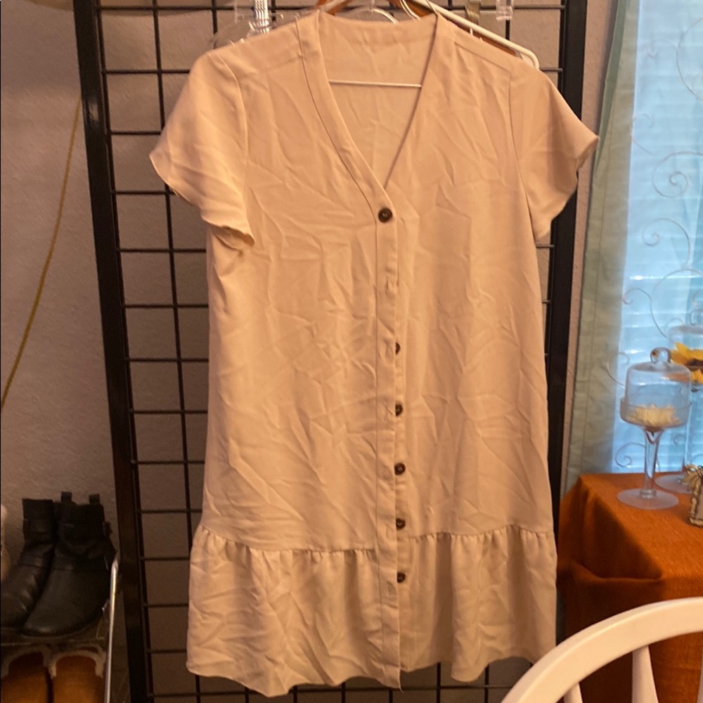 Cream Button-Down Women's Dress